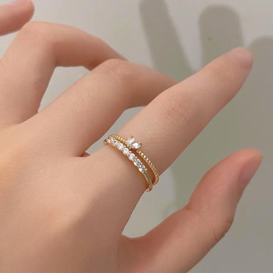 Yousheng Women Ring Opening Minimalist Elegant Luxury Golden Rhinestone Embedded Love Heart Finger Ring Fashion Jewelry