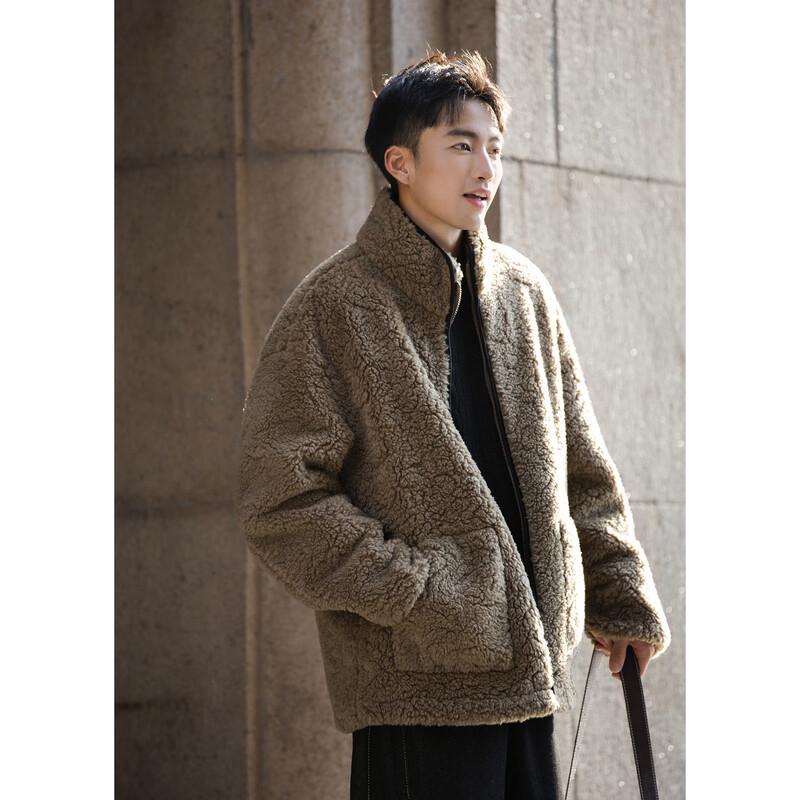 

TonLion Men s 2025 Winter Faux Lamb Wool Stand-Up Collar Jacket M