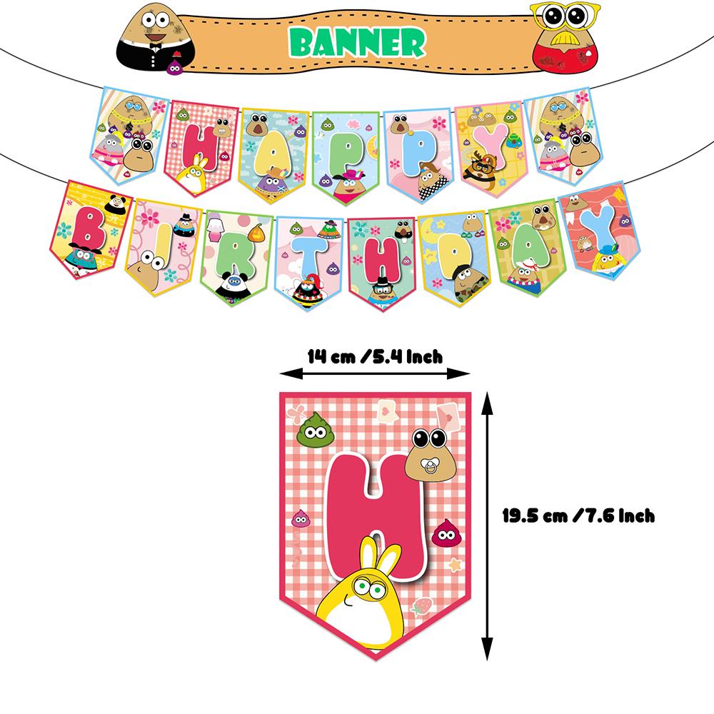 Alien Pou Cartoon Party Decoration Includes Cake Toppers, Balloons, a Banner