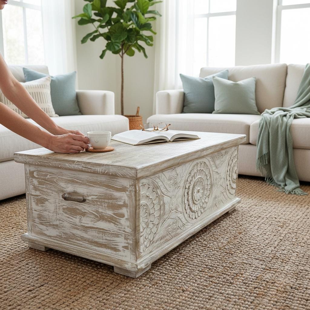 Wood Beautiful Carved Trunk Storage Box-Home Decor Central Box-Indian Side Trunk Storage Box For Home Decor Funniture