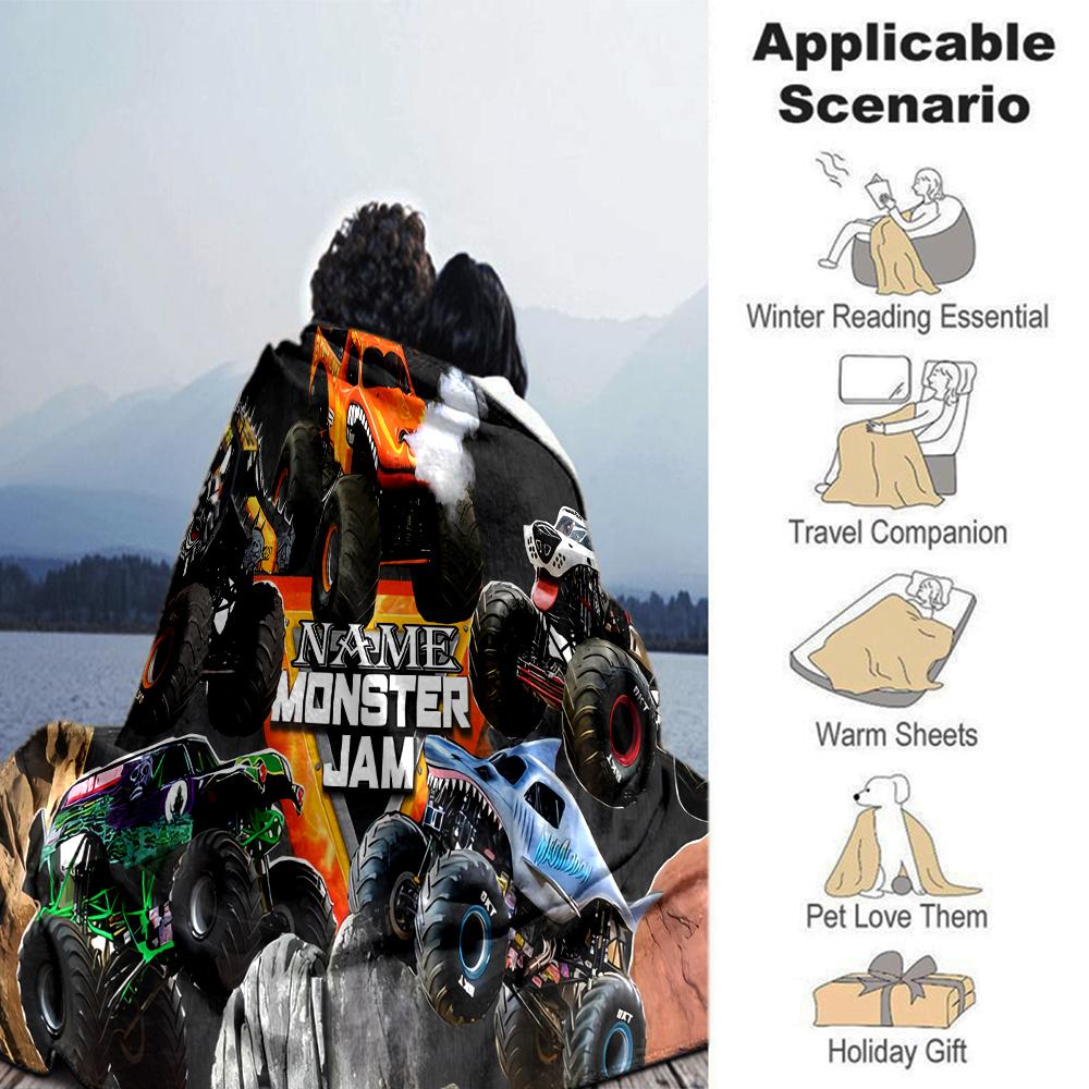Customiz Name Personality Monster Jam Blanket Soft &Warm Sofa Office Bed Travel Lunch Break Blanket, Gift Suitable All Seasons