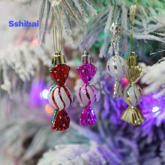 6 unids/caja adorno de caramelo colgante de Navidad con cordón irrompible reutilizable galvanoplastia árbol de Navidad pequeño colgante dulce