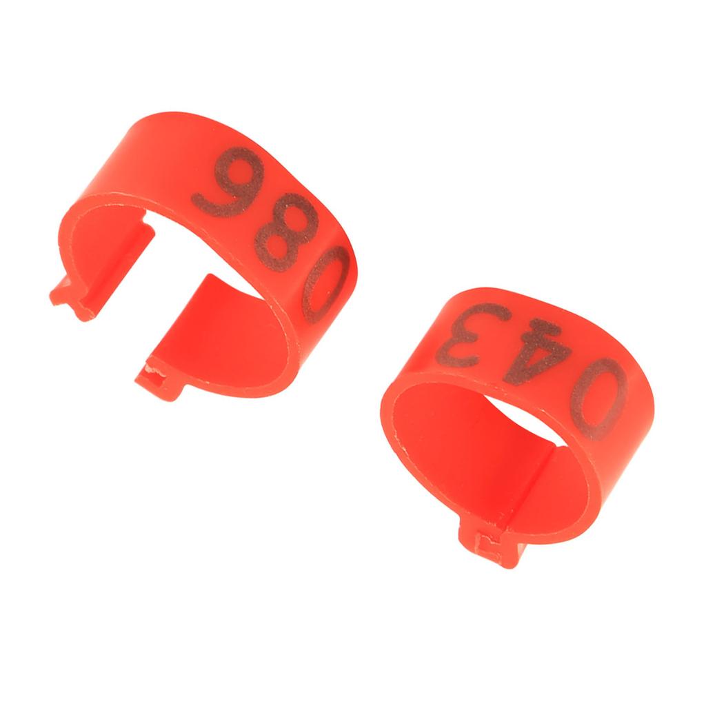 100PCSCelsiusBag 16MM 001-100 Numbered Plastic Poultry Chickens s Goose Leg Bands s(Red)