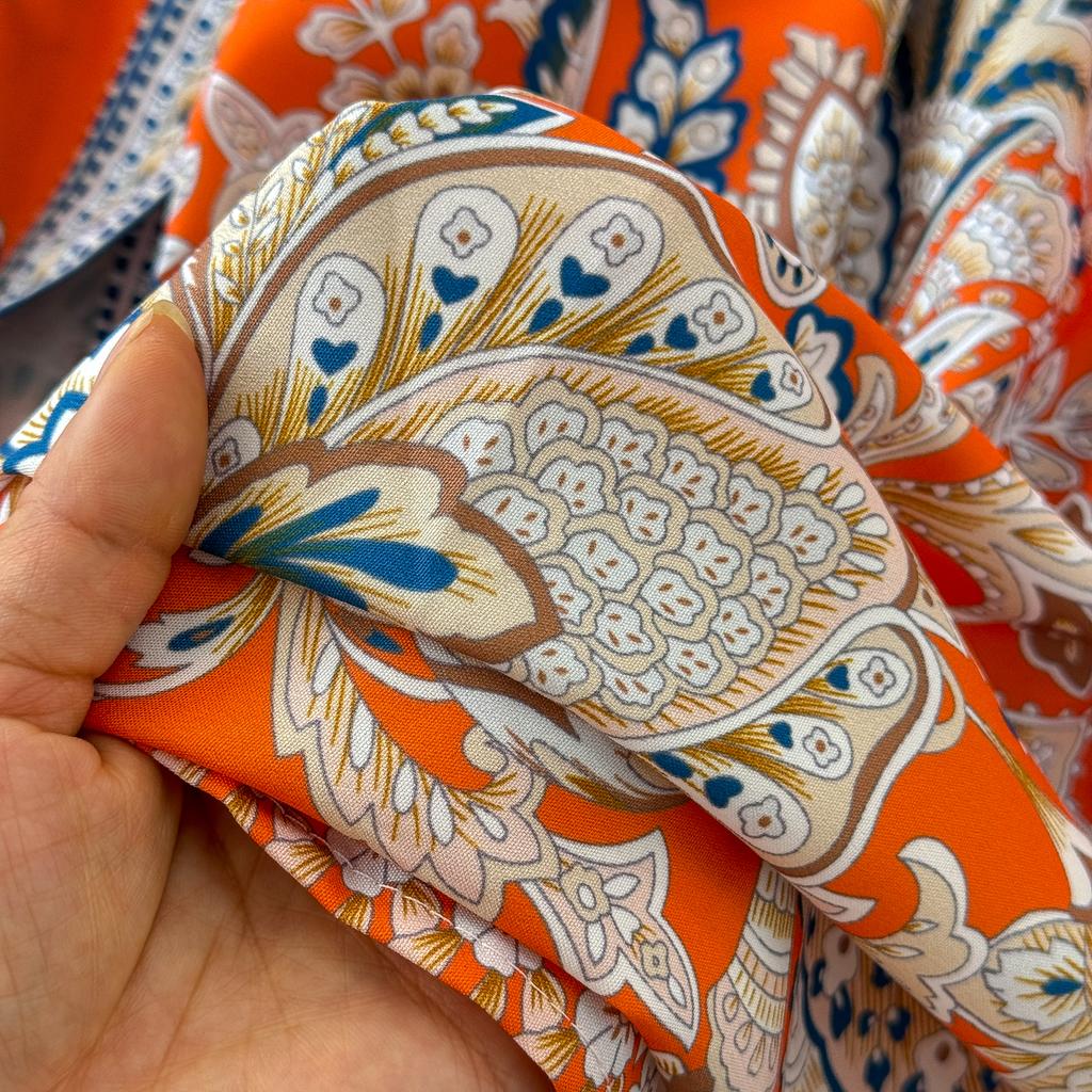 Vintage Langes Kleid für Damen, Frühling, Herbst, Blumendruck, Robe, Stehkragen, elegant, einreihig, Schnürgürtel, plissiertes Maxikleid