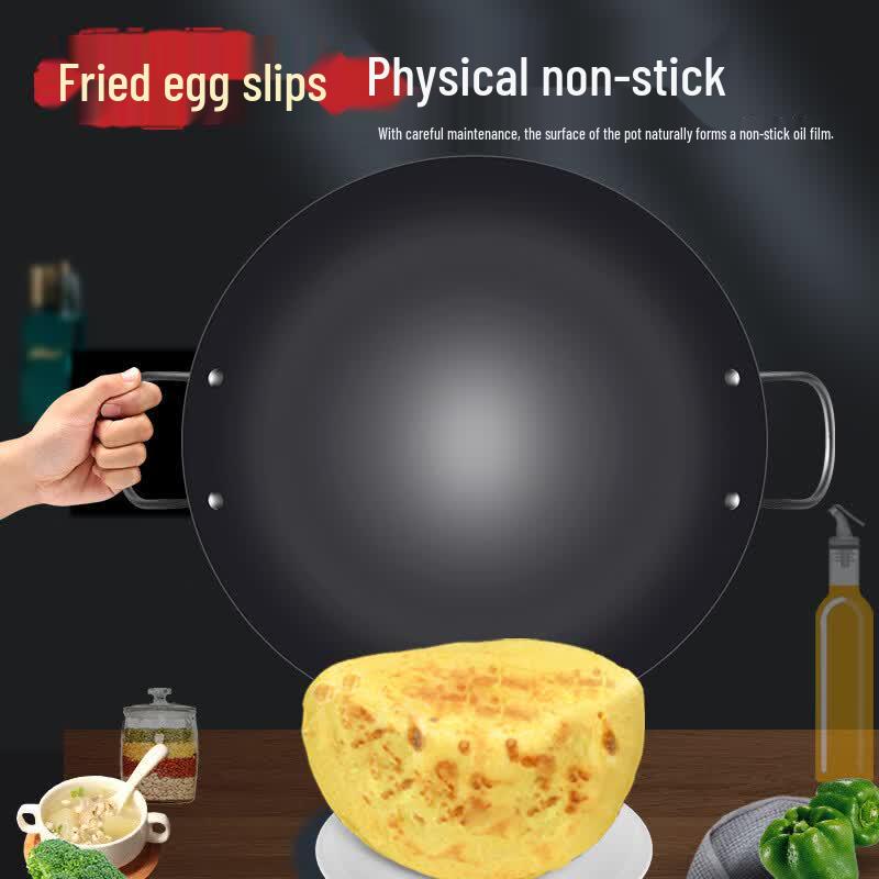 Zijin He's Traditional Refined Iron Flat-Bottom Wok
