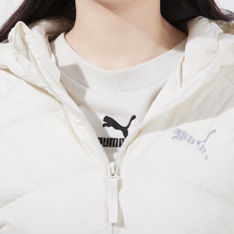 Puma Logo Print Warm Comfortable Breathable Down Jacket Women outerwear Ivory 846298-73