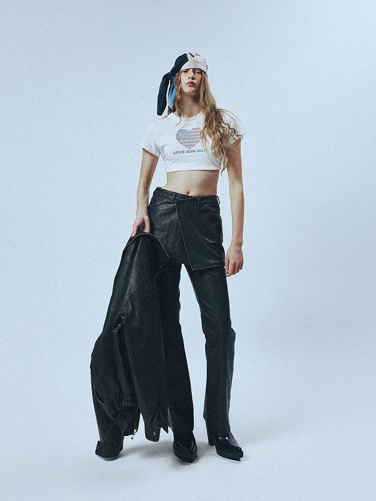 SUNDAY FRUIT MARKET W) Vintage Leather Flare Pant Black
