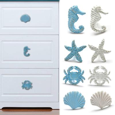 Méditerranéen Bleu Blanc Bouton en Fer Hippocampe Coquille de Crabe Étoile de Mer Poignée de Porte Tiroir de Meuble de Cuisine Quincaillerie