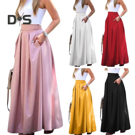 Dámská maxi sukně s vysokým pasem, prodyšná, s velkým lemem, dlouhá sukně s kapsami, stylová večírek, zeštíhlující sukně