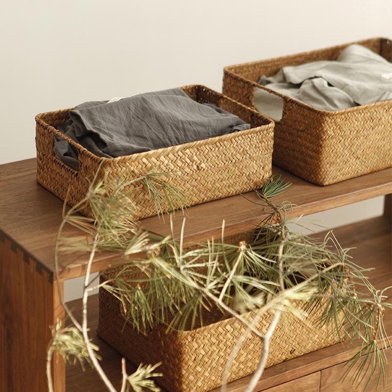 Woven Sea Vine & Bamboo Rectangle Snack Storage Basket