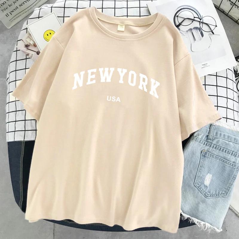 New York Usa Stadt Buchstaben Grafik T-Shirts Für Damen Atmungsaktives Baumwoll-T-Shirt Street Tee Shirtstreet Übergroß Kurzarm