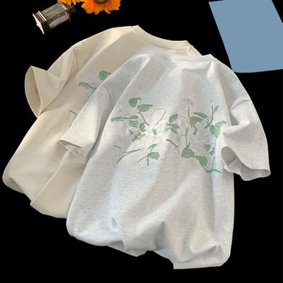 Unisex T-shirt O-neck Short Sleeve Artistic Flower Patterns Tee Shirt Loose Fit