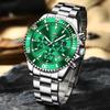 OLEVS Men's Watch Stylish Black Popular Waterproof Quartz Analog Chronograph Stainless Steel Metal Band Simple Easy-to-Read Business Casual Fashion