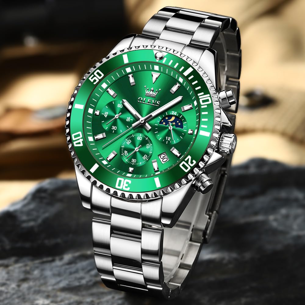 OLEVS Men's Watch Stylish Black Popular Waterproof Quartz Analog Chronograph Stainless Steel Metal Band Simple Easy-to-Read Business Casual Fashion