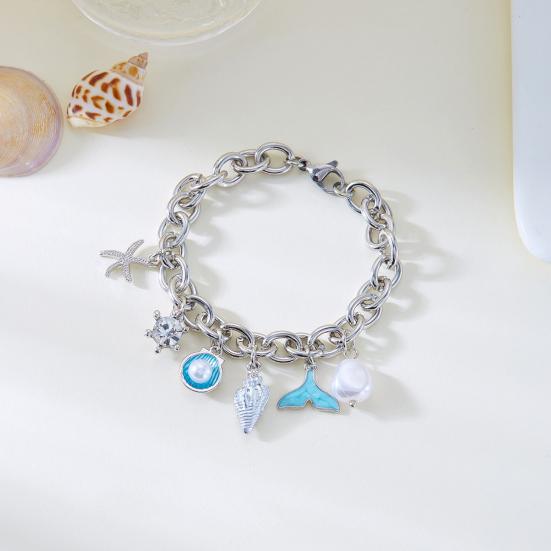 Beach Bracelet Imitation Pearls Shell Starfish Pendant Coastal Style Bracelet Lightweight Vacation Bracelet Jewelry Gift
