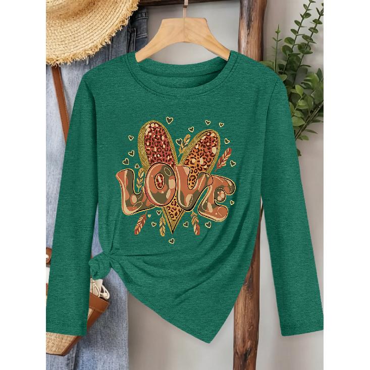 Camouflage LOVE Heart-print long-sleeve vintage round-neck shirt T Fresh and natural style loose-fitting shirt2026Elegant spring and autumn party