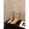 Khaki Suede Pointed Toe Slimming French Ankle Boots for Women - Spring Autumn 2025