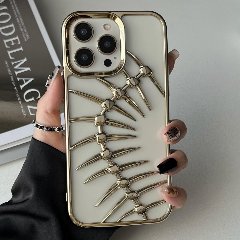 Pokovený Dutý 3D Kovový Vzor Rybí Kosti Pouzdro pro Odvod Tepla Pro iPhone 16 15 14 13 12 11 Pro Max Prodyšný Chladící Nárazuvzdorný Kryt
