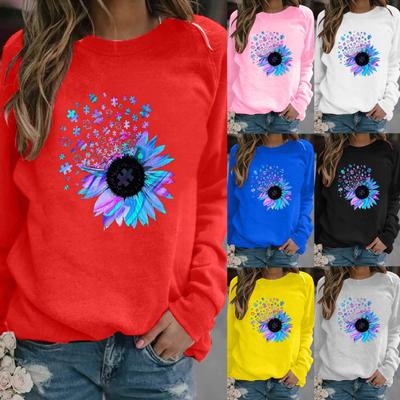 Women's Fashion Casual Print Round Neck Sweater Loose Sports Tops Pullover