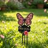 Romantic Garden Decoration Butterfly Memorial Stake, Miss You Sign, Pink Outdoor Sympathy Gift Rose Yard Art Stake for Lawn Courtyard Cemetery