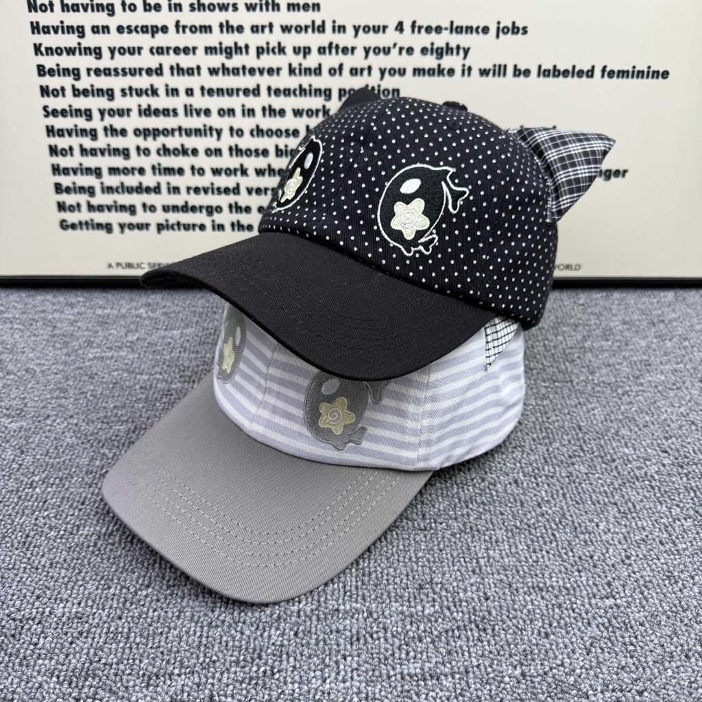 Cat Ears Small Fish Embroidered Baseball Cap Female Spring and Summer Soft Top Showing Small Face Big Head Circumference Cute Sunshade Cap