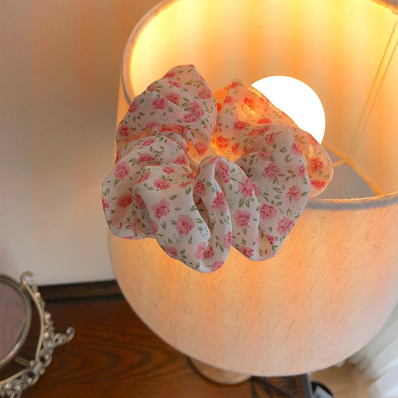 

Ins шифоновая повязка для волос для женщин в корейском стиле с цветочным принтом, повязка на хвост, аксессуары для волос