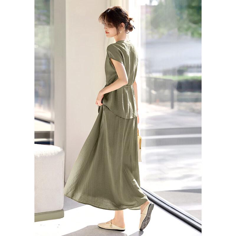 XWI Women's Linen Blend Relaxed Shirt & Skirt Set
