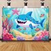 2D Baby Shark Photo Backdrop Underwater World Coral Reef Fish Starfish Background for Studio