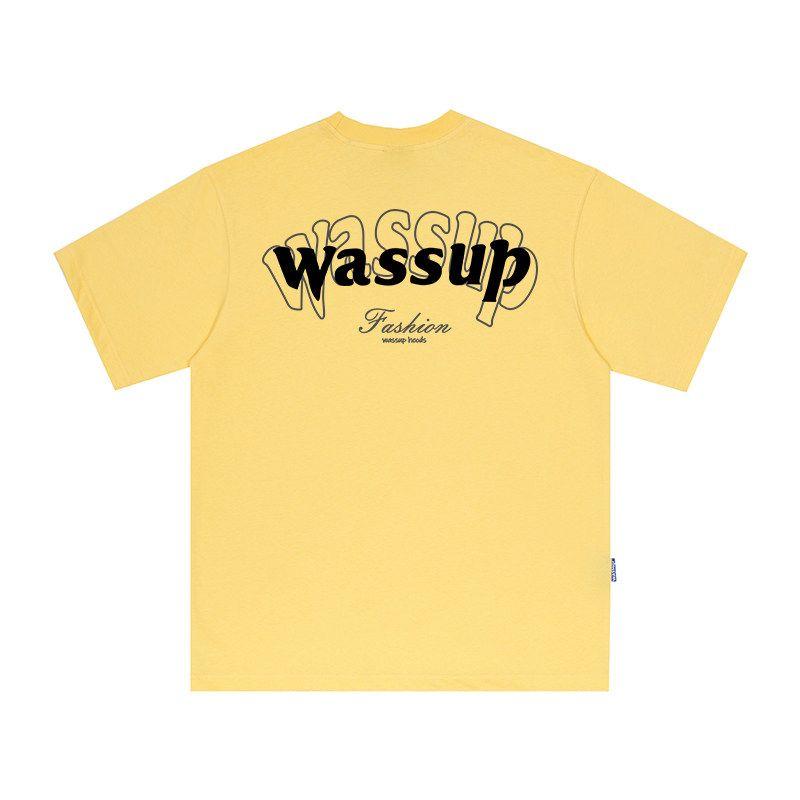 Wassup American Letter T-Shirt Short-Sleeved Men's Summer 2025 New Trendy Tee Couple Round Neck T-Shirt Top