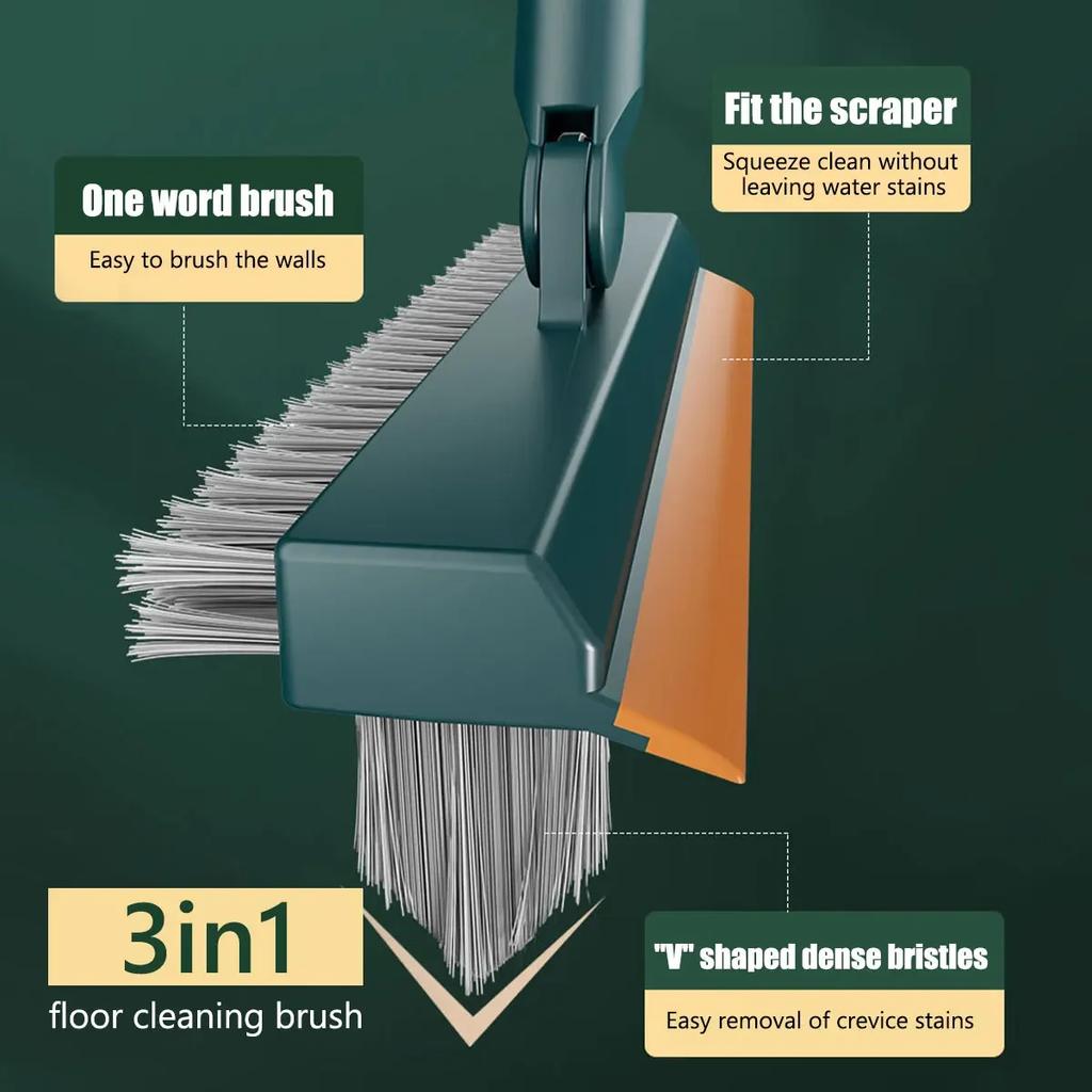 Floor Scrub Brush with 44 Inch Adjustable Long Handle 3 In 1 Multifunctional Scrape and Brush 45° Rotating Stiff Bristles NEW