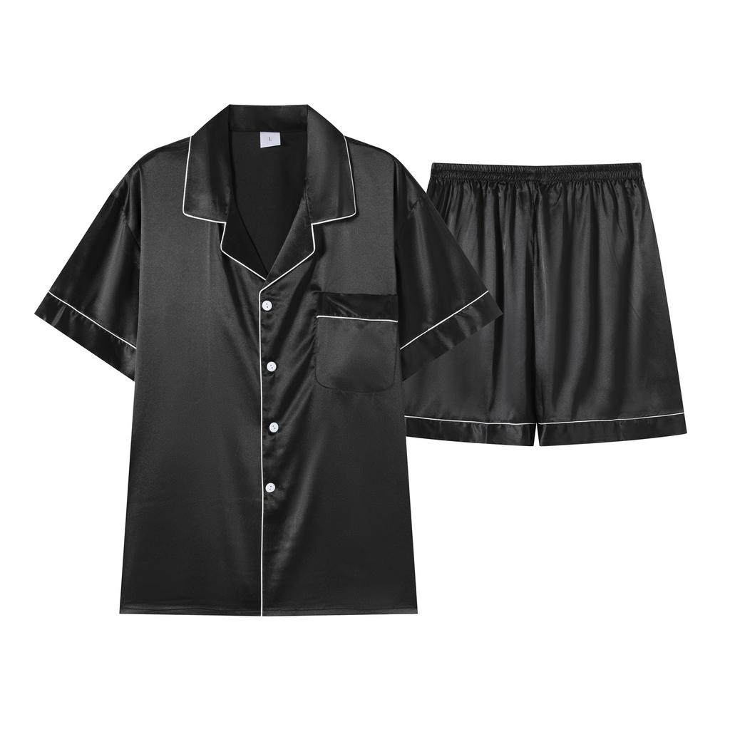 Großformatiges Herren-Pyjamaset, kühler Pyjama, kurze Ärmel, Shorts, Ober- und Unterteil als Doppelgänger, einfaches Eis seide Set.