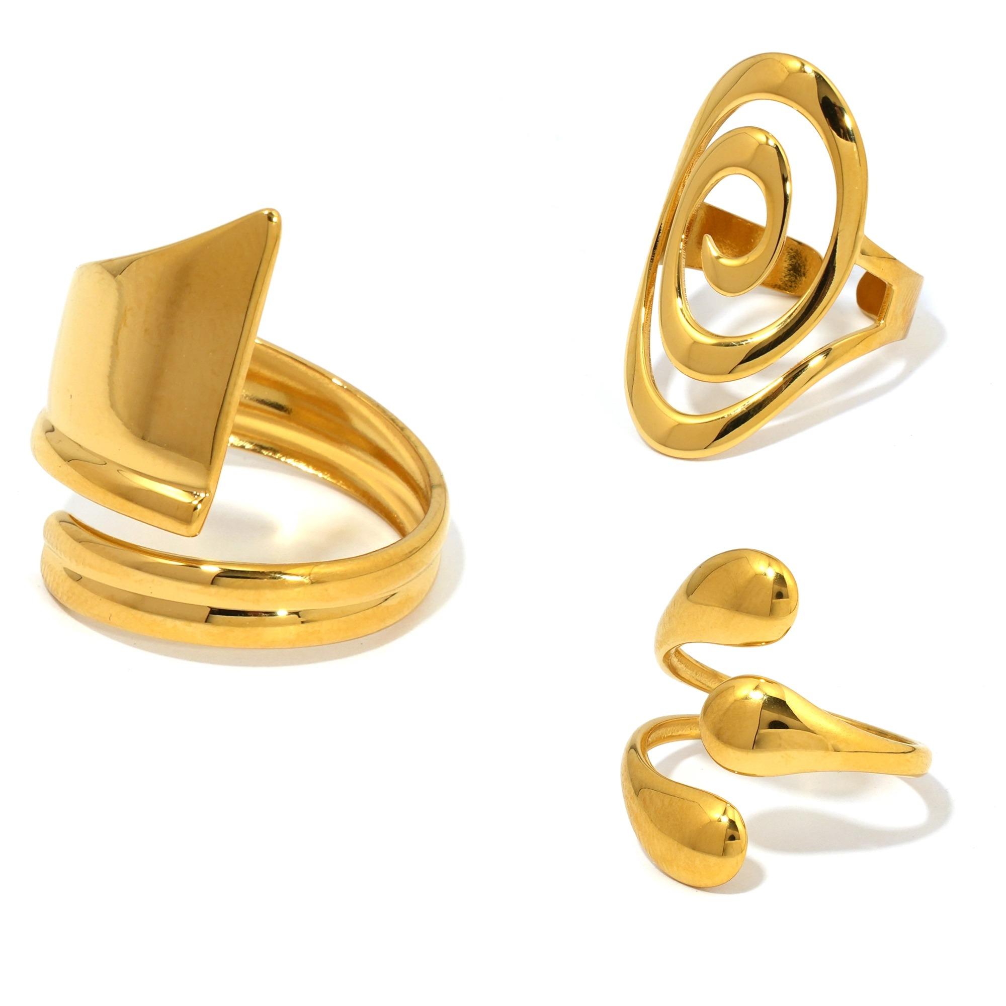 

Fashion Stainless Steel Waterproof Open Ring Personality Charms PVD Real Gold 18K Plated Trendy Vacation Zircon for Women 2025 resizable