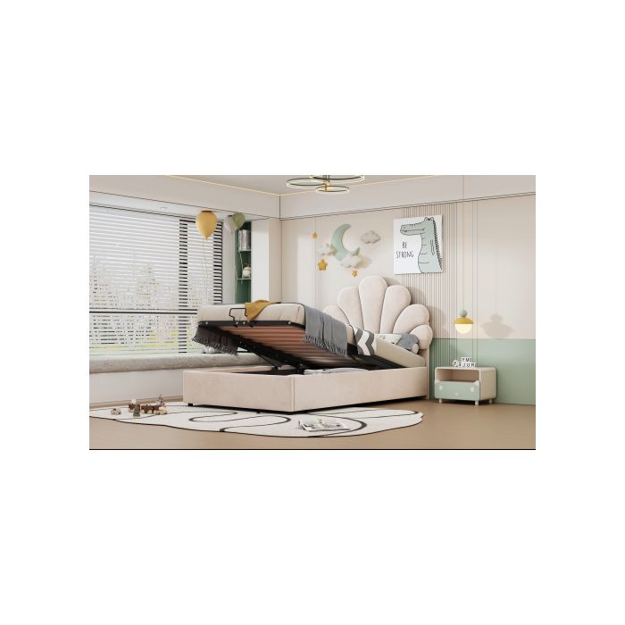 Lit d'enfant - MUVOE - 90 x 200 cm - Rembourré en velours - Tête de lit écrasée - Rangement intégré