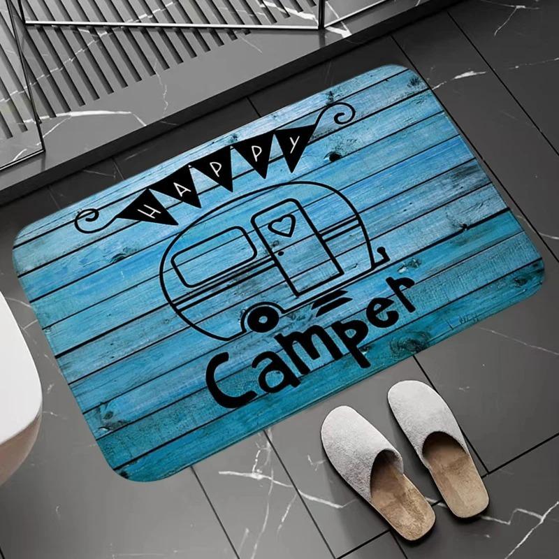 Cute Camper Van Print Doormat Funny RV Camping Themed Entryway Welcome Mat Soft Non-Slip Indoor Outdoor Floor Rug