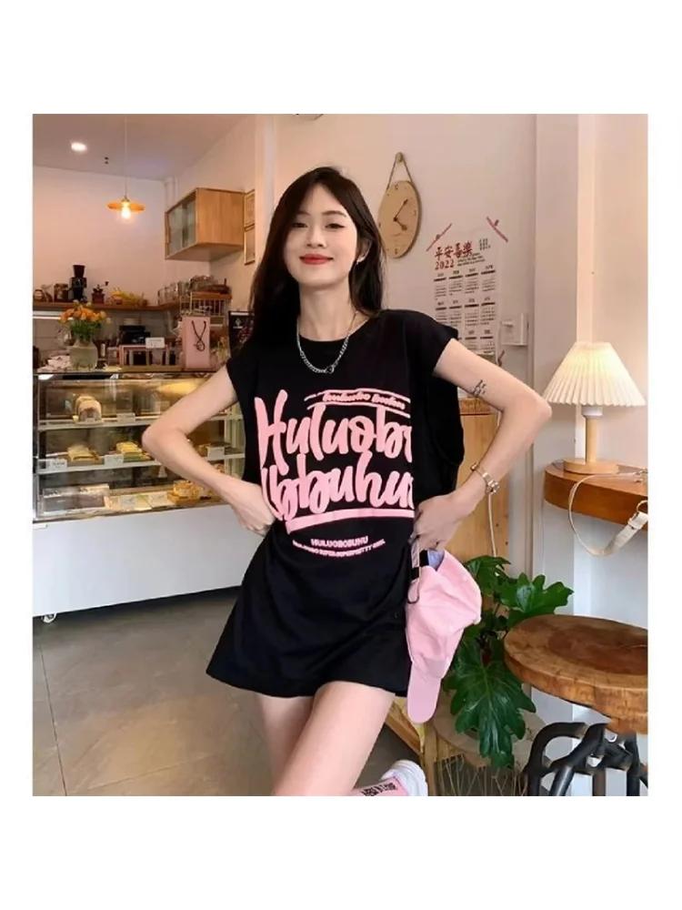 

Женский жилет, американская винтажная футболка в стиле Харадзюку, повседневная свободная уличная пуловер с буквенным принтом, трендовая универсальная женская одежда XXL чёрный