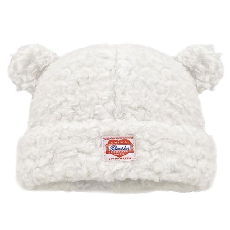 

Потовщена тепла плюшева шапка з вушками ведмедика для жінок та дівчат, зимова, дихаюча, в язана шапка-біні, спортивна шапка для вулиці, головний убір білий
