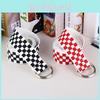 Fabric Waist Belt With Double Ring Closure And Grid Pattern For Daily Casuals