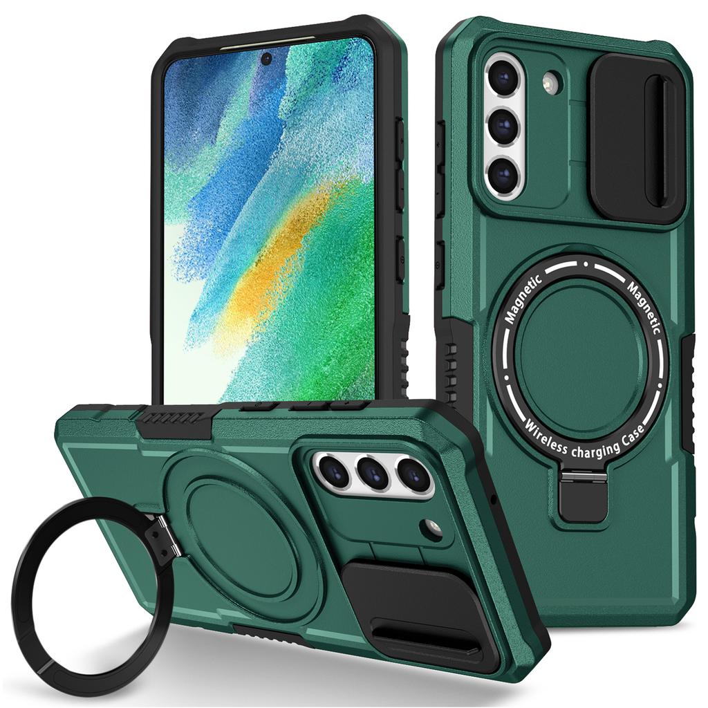 For Samsung Galaxy S21 FE 5G Case PC+TPU Magnetic Phone Shell with Slide Camera Cover