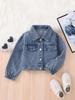 Vintage Toddler Girls' Denim Jacket with Snowflake Design, Turn-down Collar, Short Length, European & American Style