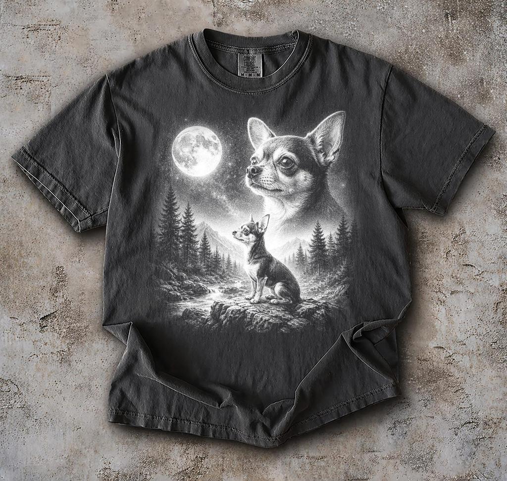 Comfort Colors Chihuahua Howling Moon Retro Graphic Tee, Dog Mom Gift, Streetwear T-Shirt