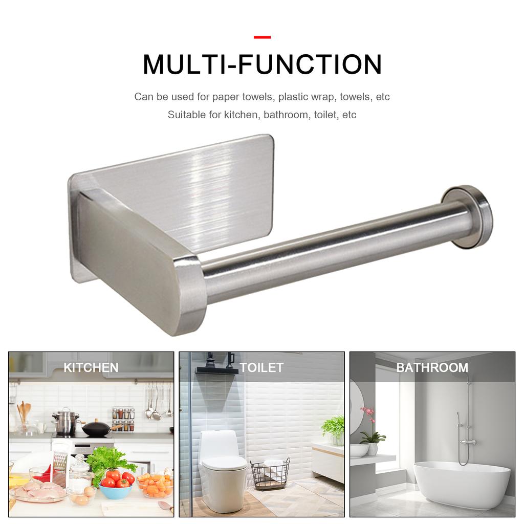 Hanging Toilet Paper Holder Bathroom Towel Rack Stand Stainless Steel Kitchen Paper Holder Self-Adhesive Practical Roll Holder