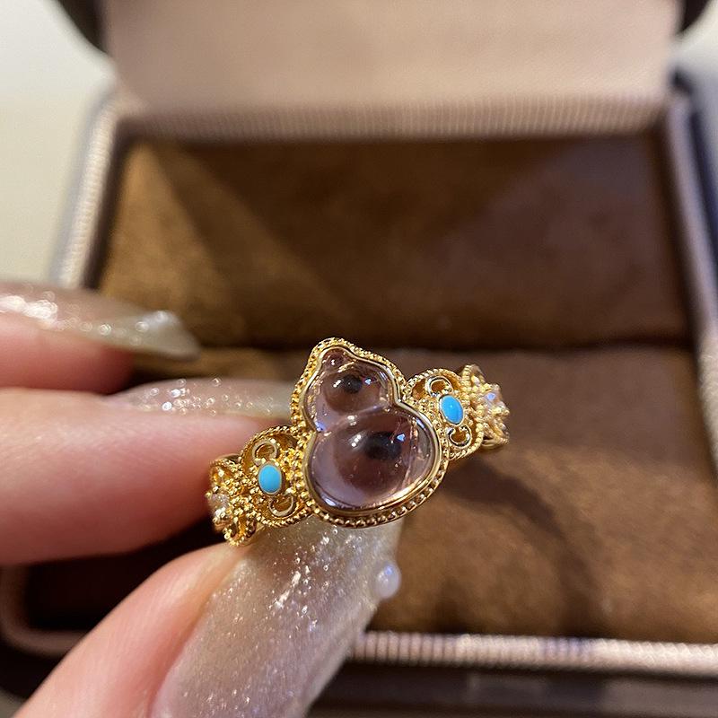 Nine Purple Li Fire Gourd Enamel Ring - Women s Sand Gold, Chinese Style, Luxurious and Compact Design Adjustable