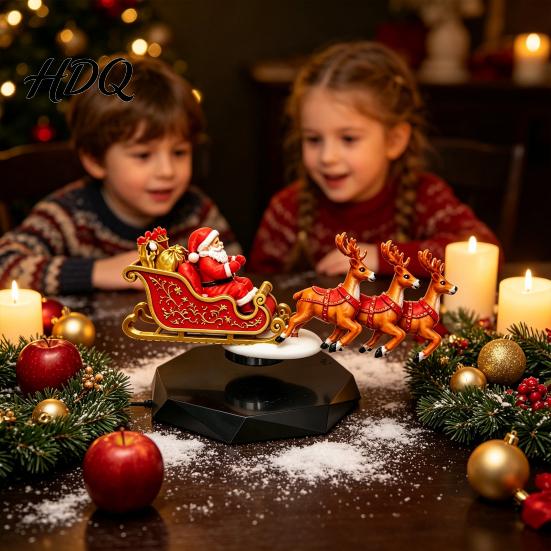 Gift for Christmas Lovers Floating Santa Sleigh Flying Sleigh Magnetic Levitation Display Magical Home Decor Claus Tabletop Home