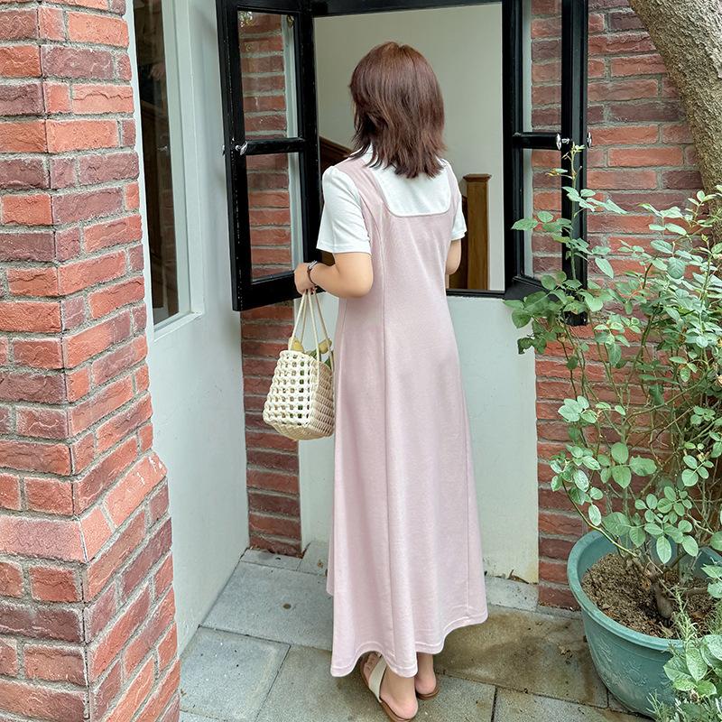 Large Size Summer New Fat MM Waist Fake Two-piece Lapel Kink Design Women's Medium and Long Dress 262558