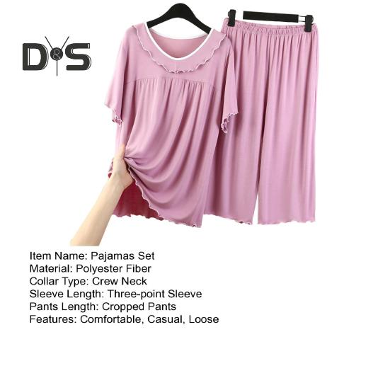 Women's Two Piece Pajamas Set Crew Neck Short Sleeve Shirts Matching Wide Leg Pants Sleepwear Set Summer Casual Loungewear