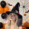 Stylish Witch Headwear Punk Skeleton Hand Hat with Spider And Veil, Black Large Decorative Items for Halloween Wizard Costume Accessory Adults,
