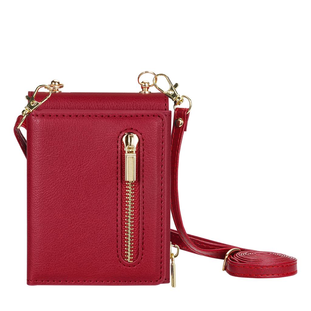 Crossbody Lanyard Leather Wallet Case for Samsung Galaxy Z Flip 7 FE 6 5 4 3 5G Flip6 Flip7 Metal Zipper Card Holder Phone Cover
