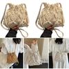 Natural Straw Woven Bag, Hand-woven Bucket Bag, Lightweight, Large Capacity, Drawstring Beach Bag.