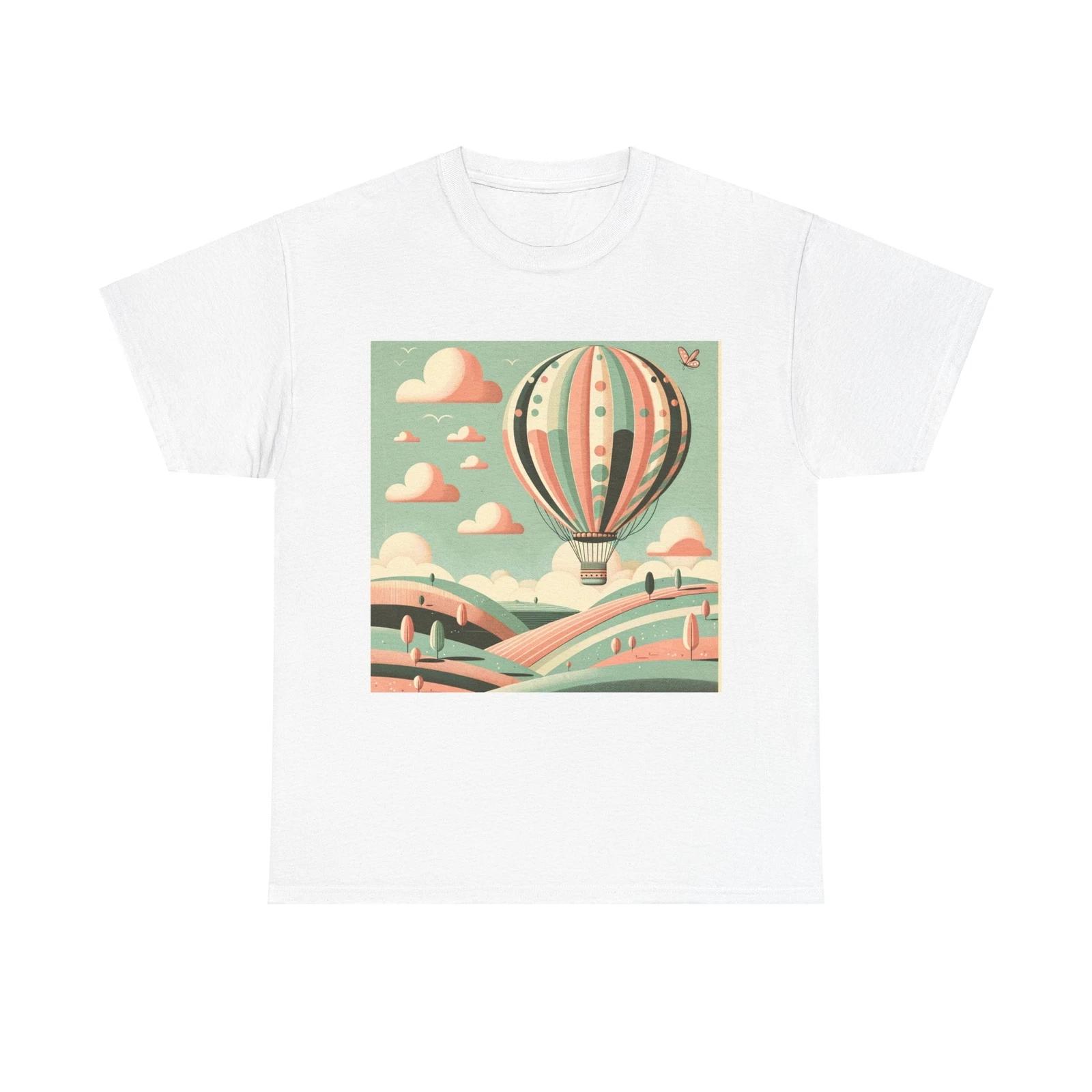 Unisex Adult T Shirt Hot Air Balloon Vintage Style Art 2XL