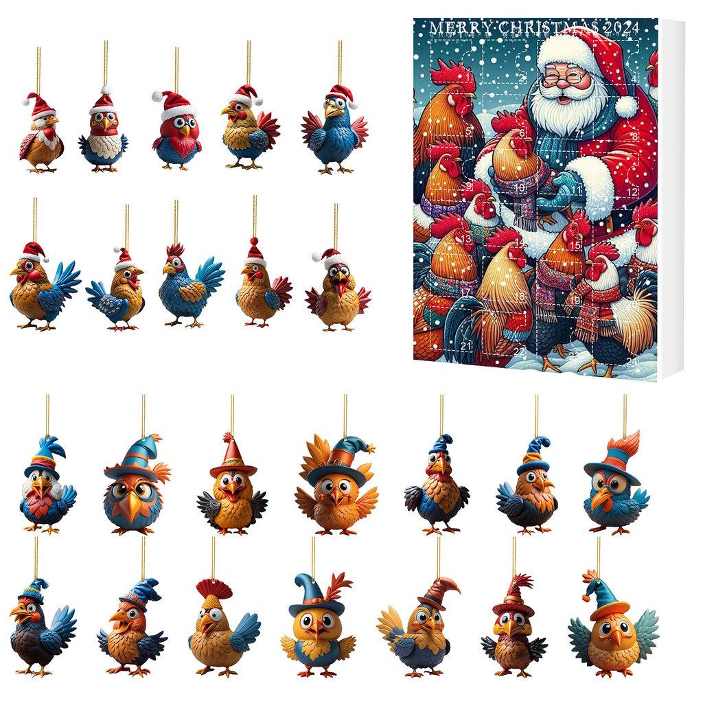 Christmas Blind Box Countdown Calendar With Acrylic Rooster Ornaments For Holiday Decor And Gift Giving